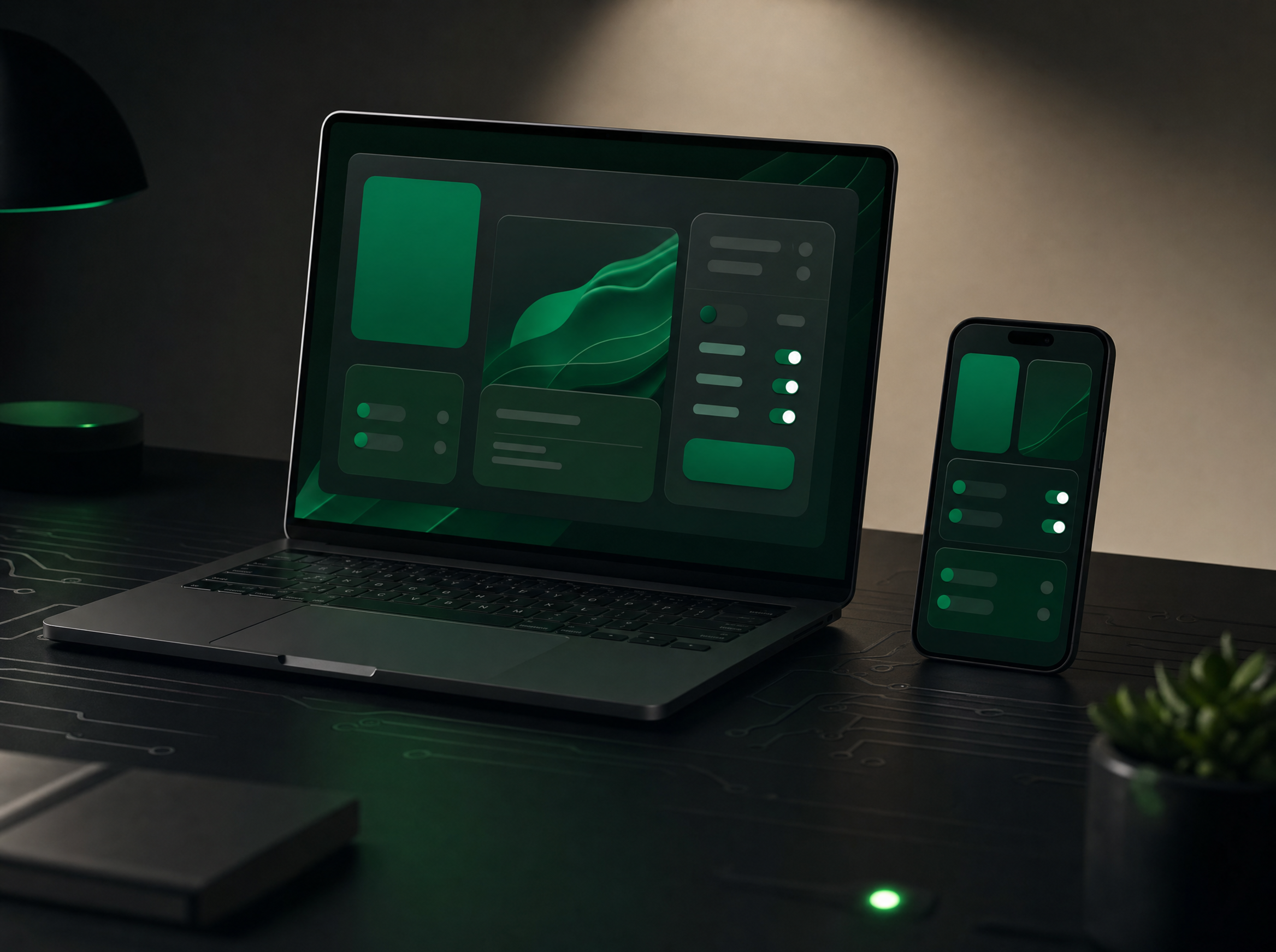 A custom Shopify app interface shown on a laptop and phone